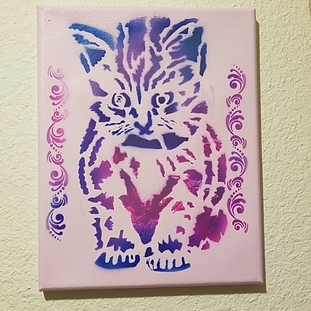 Original signed airbrush art canvas 8x10 kitty cat